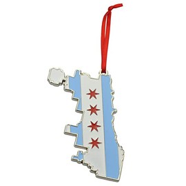 City of Chicago Flag City Outline Metal Christmas Ornament