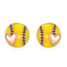 Softball Earrings S925 Sterling Silver Softball Stud Earrings For Women Softball Sport Jewelry Gifts For Softball Lover