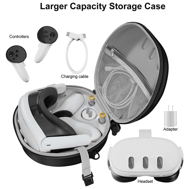 VR Glasses Carrying Case Hard Shell Shockproof Double Zipper Large