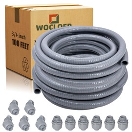 3/4 inch 100Ft Liquid-Tight Conduit Flexible PVC Non Metallic Electrical Conduit, with 6 Straight and 5 Angle Fittings Included. 3/4" Dia
