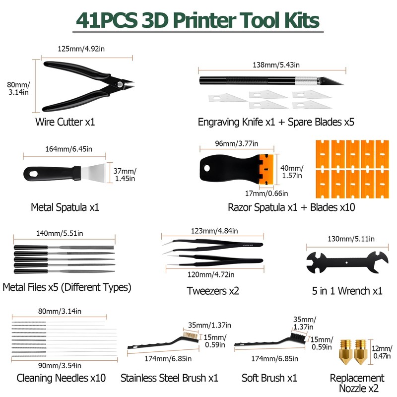 Complete 3D Printer Tools Kit for Printer Maintenance Trimming Detail