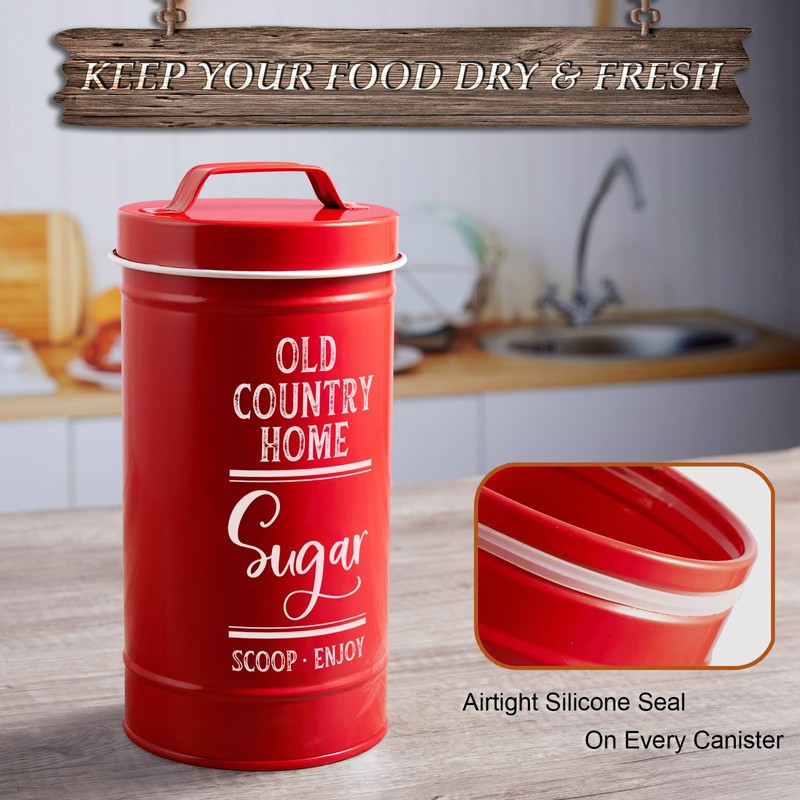 DAYYET Red Canisters for Kitchen Counter, Airtight Kitchen Canisters for
