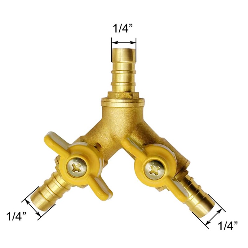 1/4" Hose Barb valve, Brass 3 Way Shut Off Valve