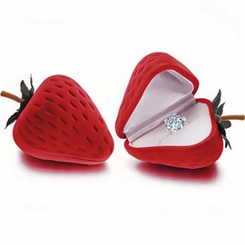 HannaFires Strawberry Jewelry Ring Box - Mini Proposal Jewelry Case, Jewelry Storage Box, Great Gift Special Occasions, Proposal Party.