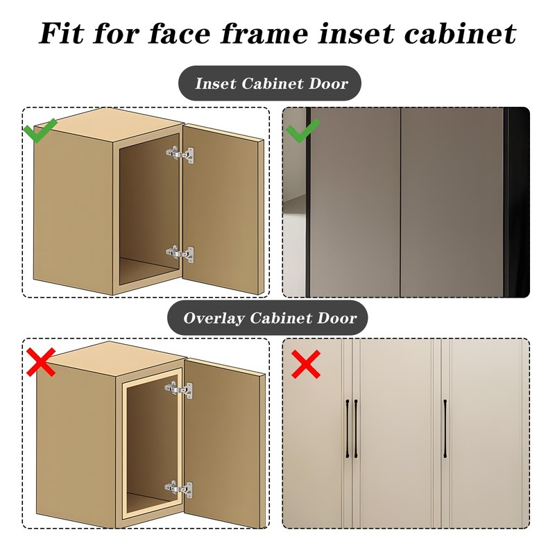4 Pieces Face Frame Inset Cabinet Hinge, Clip On Plate,