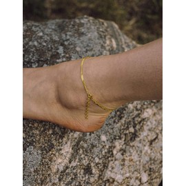 modabilé Women's Anklet Gold-Plated Adjustable 925 Sterling Silver Singapore Chain (2.4 mm Wide 23 cm - 28 cm) without Pendant Golden Anklet for Women, Sterling Silver Yellow Gold