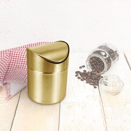 Desk Trash Can with Swing Lid - 5.12x5.12x6.89 inches Brushed Stainless Steel Garbage Bin | Metal Box Stand | 1.5L Small Wastebasket, Food Waste Bin for Tabletop Countertops Use