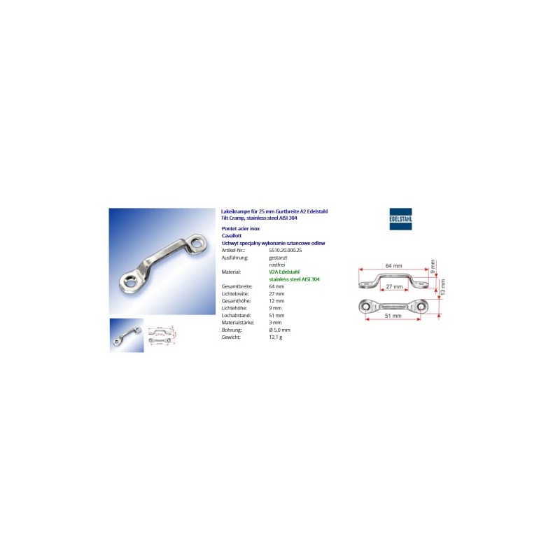 Lakeikramps/Strap Hanger for 25 mm Belt Width in Various Materials