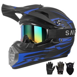 Youth & Adult ATV Motocross Helmet DOT Approved - Full Face Dirt Bike Mountain Bike BMX MX Off-Road Helmet with Goggles Gloves Set