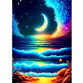 KEYIFA 5D Diamond Painting Moon Diamond Art Kits for Adults, Round Full Drill Colorful Sea Diamond Painting Kit with Tools for Beginner, DIY Gems Art Craft for Home Wall Decor 30x40cm