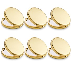 QUSTGO Compact Mirror, Pocket Travel Makeup Mirror for Purse, Metal Round Shell, 2-Sided 1X/2X Magnifying, Portable, Folding, Handheld, Gold, 6 Pack