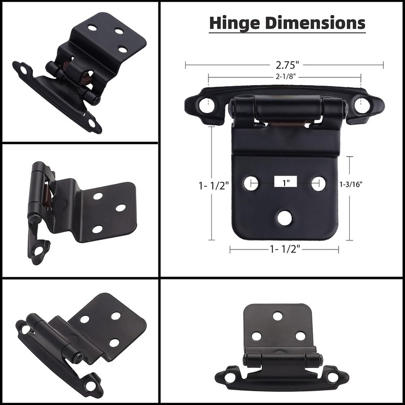 DecoBasics 3/8" Inset Cabinet Hinges Black (5 Pair -10 Pcs)