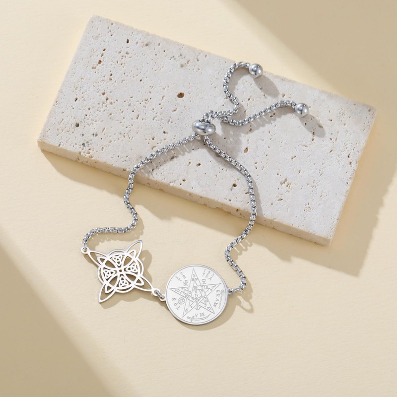 TEAMER Adjustable Tetragrammaton Witch Knot Bracelet Stainless Steel Double Amulet