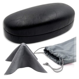 Large Glasses Case hard shell - Durable Eyeglass Case Holder - Medium Sunglasses Case with Microfiber Pouch & Cleaning for men & women (AS113 Black)