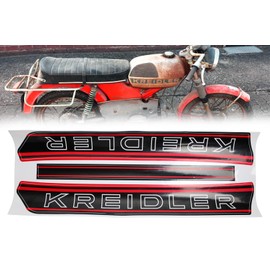 BISOMO Tank Sticker Kreidler Lettering in Black/Red, Complete Sheet with 3 Stickers, Left, Right, Top, Length 410 mm