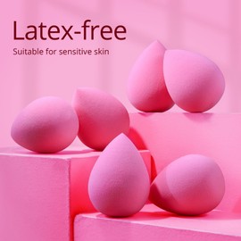 BEAKEY Super Soft Makeup Sponge Set, Latex Free and High-definition Set of 6 Blender Beauty Sponge for Liquid, Cream and Powder, Pink Makeup Gifts
