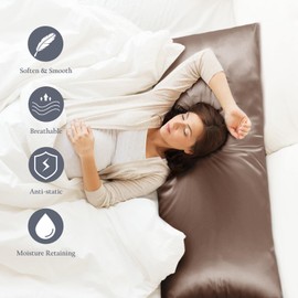 OLESILK Silk Body Pillowcase 20x54 Zippered: 100% Mulberry Silk for Hair and Skin, Breathable and Soft for Pregnant and Family, Brown