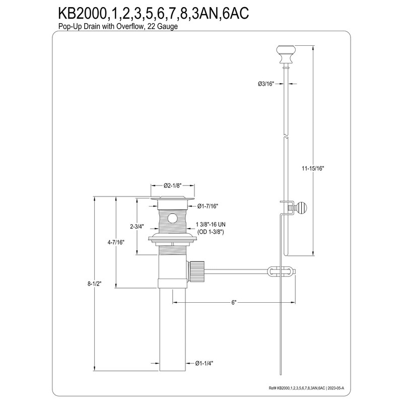 Kingston Brass KB2005 Designer Trimscape 22 Gauge Drain Pop-Up Assembly,