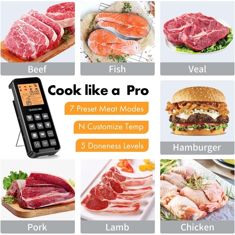 SIYOTEAM Smart Wireless Meat Thermometer Digital Thermomter for Cooking BBQ