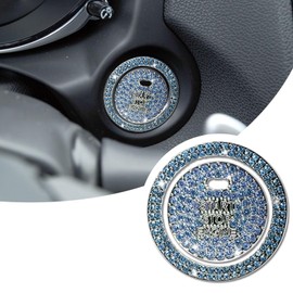 Car Engine Start Ring Sticker, Sparkling Rhinestone Push Start Button Decorative Cover, Anti-Scratch Key Ignition & Knob Bling Ring, Car Interior Accessories for Women Girl (Blue)
