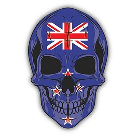 Skull Flag New Zealand Car Bumper Sticker Decal 4" x 5"