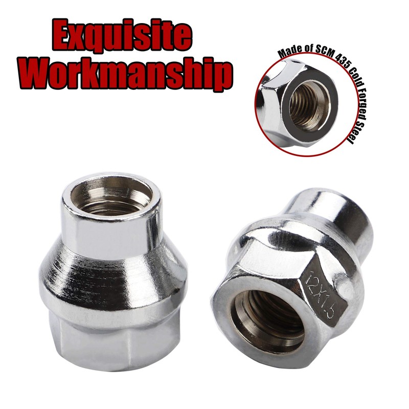 12x1.5 Chrome Extended Thread Lug Nut, 24PCS M12x1.5 ET Open