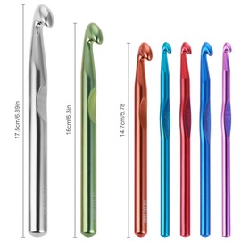 WLLHYF 7 Pieces Crochet Hooks Set Aluminum Handle Knitting Needles Giant Metal Crochet Hooks Chunky Crochet Hooks for Arthritic Hands Knitting Enthusiasts Crochet Yarn Craft Blankets