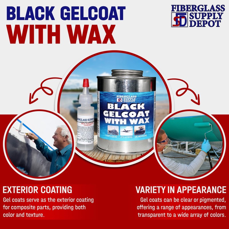Fiberglass Supply Depot Black Gelcoat with Wax Pint with 15cc