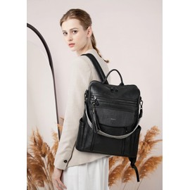 Shrrie Laptop Backpack for Women 15.6 inch,Travel Leather Backpack Purse Nurse Teacher Carry on Backpack Computer Bag,Professional Water-Resistant College Business Work Casual Daypack,Two-tone Black