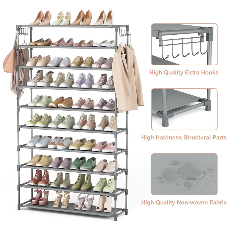 LANTEFUL 10 Tiers Shoe Rack 50 Pairs Large Capacity Tall