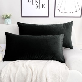 PiccoCasa Cushion Covers, Set of 2, Velvet Decorative Cushion Covers, 40 x 80 cm, Cushion Cover with Hidden Zip for Sofa Cushion, Couch Cushion, Bedroom, Black