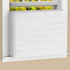 Air Conditioner Cover Indoor, AC Covers for Inside Window AC Unit Cover with Reinforced Elastic String, Double Insulation, 25"x18"x3.5" Cream White