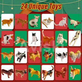 Christmas Advent Calendar Cat Dog Figurines - 2024 Christmas Holiday Gift Animals for Kids and Adults, 24 Boxes Countdown Calendar to Christmas Centerpiece Home Decorations