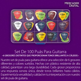 Mercader Digital Set 100 Púas Plumillas Picks Guitarra Bajo Docerola