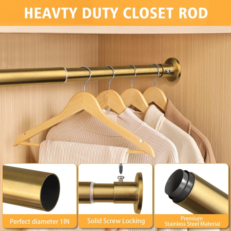 Closet Rods For Hanging Clothes, 17-64 Inch Adjustable Closet Rod,