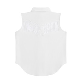 Girls Fringe Shirt Sleeveless Button Down Western Cowgirl Tassel Trim Casual Blouse Shirt Top, 6-7Y, White
