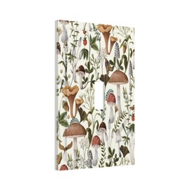 Vintage Cream/Beige White Boho Mushrooms Single Toggle Light Switch Cover Abstract Forest Floral Plant Leaf Decorative 1-Gang Wall Plate Electrical Single Device Switch Face Wallplate Standard Size