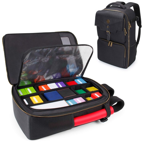 ENHANCE MTG Backpack Playing Card Case - Card Game Backpack Card Holder for Deck Boxes, Sleeved Cards, Large Playmats, and Other Gaming Accessories - Reinforced Padded Design Adjustable Dividers