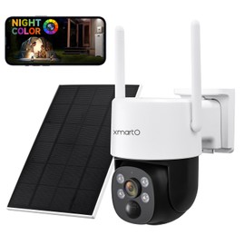 xmartO [Night Color QHD Solar Powered Wire-Free Home PTZ Security Camera Wireless Outdoor (Eternal Solar Power, Thermal Motion Detection, Spot Lights and Siren, Compatible with WiFi/Bluetooth)