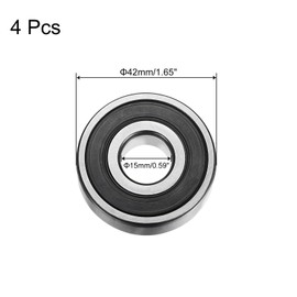sourcing map 6302-2RS Deep Groove Ball Bearing,4pcs 15 x 42 x 13mm C3 Double Rubber Sealed Chrome Steel Bearings,Black