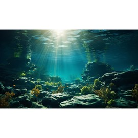 Aquarium Background Underwater Aquatic Plants Rocks Fish Terrarium Backdrop Sunlight Rays Coral Fish Tank Background Cave Style Landscape Sea Grass Tank Wallpaper Poster Vinyl 24x16in