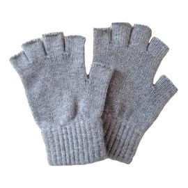 iMongol Pure Wool Pupils Half Fingers Mid Fingerless Gloves Mittens Boys Winter Children's Writing Gloves - for 7-11 ages (Pale Grey-Half Fingerls)
