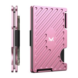 MIFANYO Geldbörse für Frauen, Minimalistischer Metallkartenhalter, Slim Fronttaschen-Geldbörsen mit Geldriemen, RFID-Schutz, Pink, L04