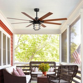 Sofucor 66 Inch Farmhouse Ceiling Fan with Light and Remote Control, 8 Blade Modern Low Profile Fan with 3 Downrod for Outdoor Indoor Patio Bedroom Living Room, Max Airflow 7000CFM, Bulb Replaceable
