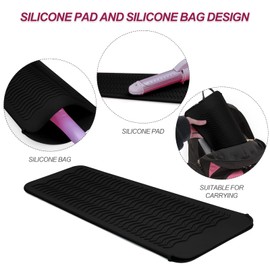 2PCS Silicone Heat Resistant Mat Pouch for Hair Straightener, Curling Iron, Flat Iron and Hot Hair Tools Black