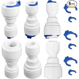 N/A 6PCS 1/4" to 3/8" RO Water Filter Quick Connect Fittings Push Fit Tube Plastic
