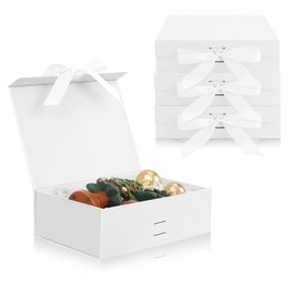 Chostky 4Pcs Gift Box with Lids, 23×17×7cm Magnetic Closure Folding Gift Boxes, Bridesmaid Proposal Box with Ribbons for Christmas Mother’s Day Father’s Day Graduations Weddings Birthdays (White)