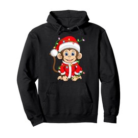 Funny Monkey Christmas Lights Santa Costume Cute Animal Xmas Pullover Hoodie