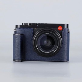 Camera Half Case for Leica Q2,SIUTATDSH Vintage Metal Genuine Leather Camera Protective Cases Stylish Portable Shockproof (BlueL)
