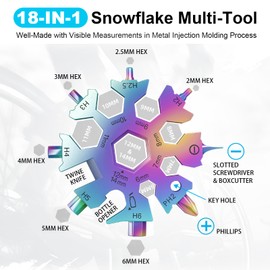 18 in 1 Snowflake Multi Tool, Phillips Flat Screwdriver Kit/Wrench/Bottle Opener, EDC Camping Gear, Gifts for Men (Colorful)